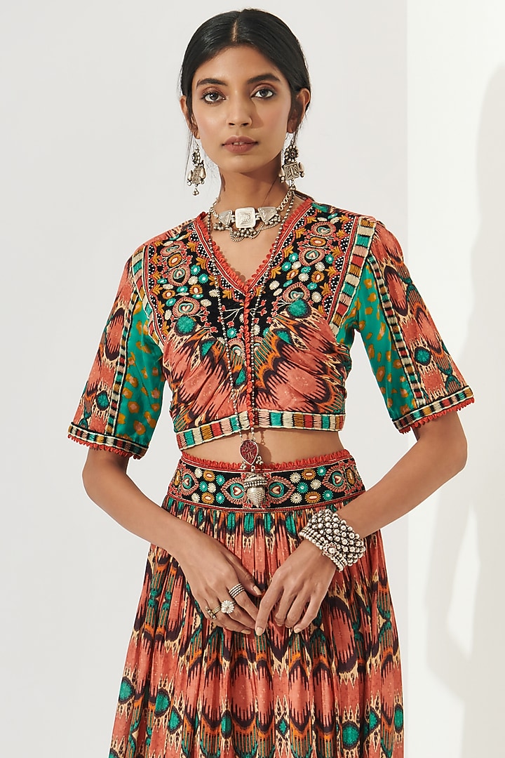 Multi-Colored Ikat Printed Crop Blouse by Verb by Pallavi Singhee at Pernia's Pop Up Shop