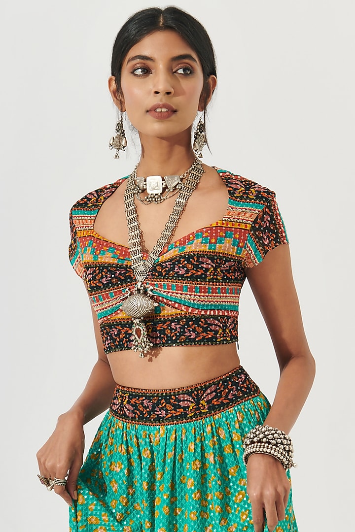 Multi-Colored Sequin Crop Blouse by Verb by Pallavi Singhee at Pernia's Pop Up Shop