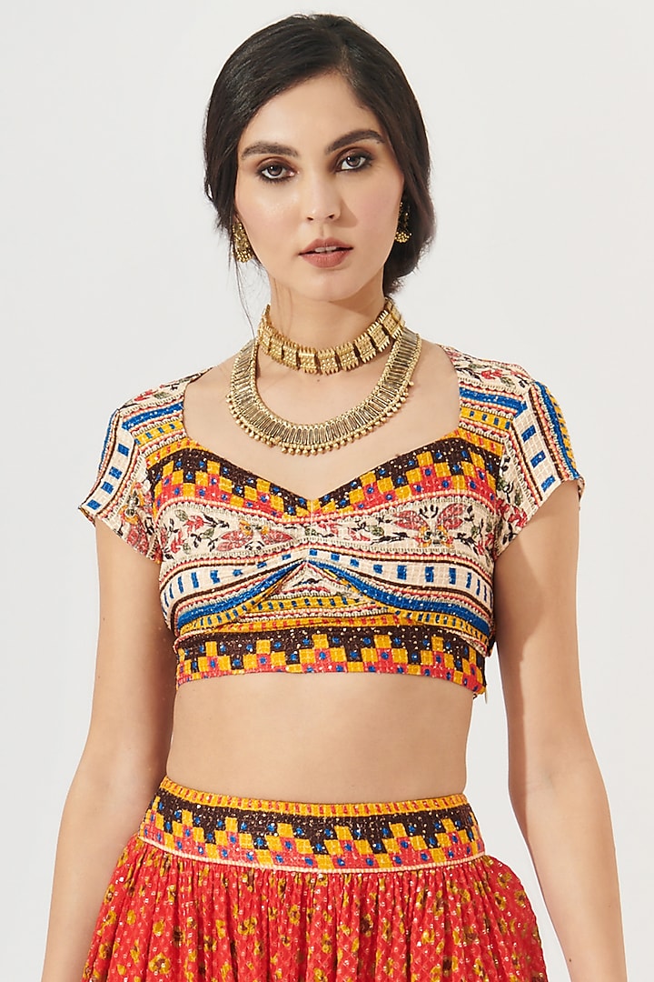 Multi-Colored Viscose Georgette Crop Blouse by Verb by Pallavi Singhee at Pernia's Pop Up Shop