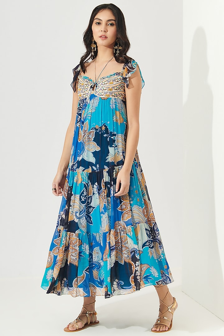 Blue Printed Summer Dress by Verb by Pallavi Singhee at Pernia's Pop Up Shop