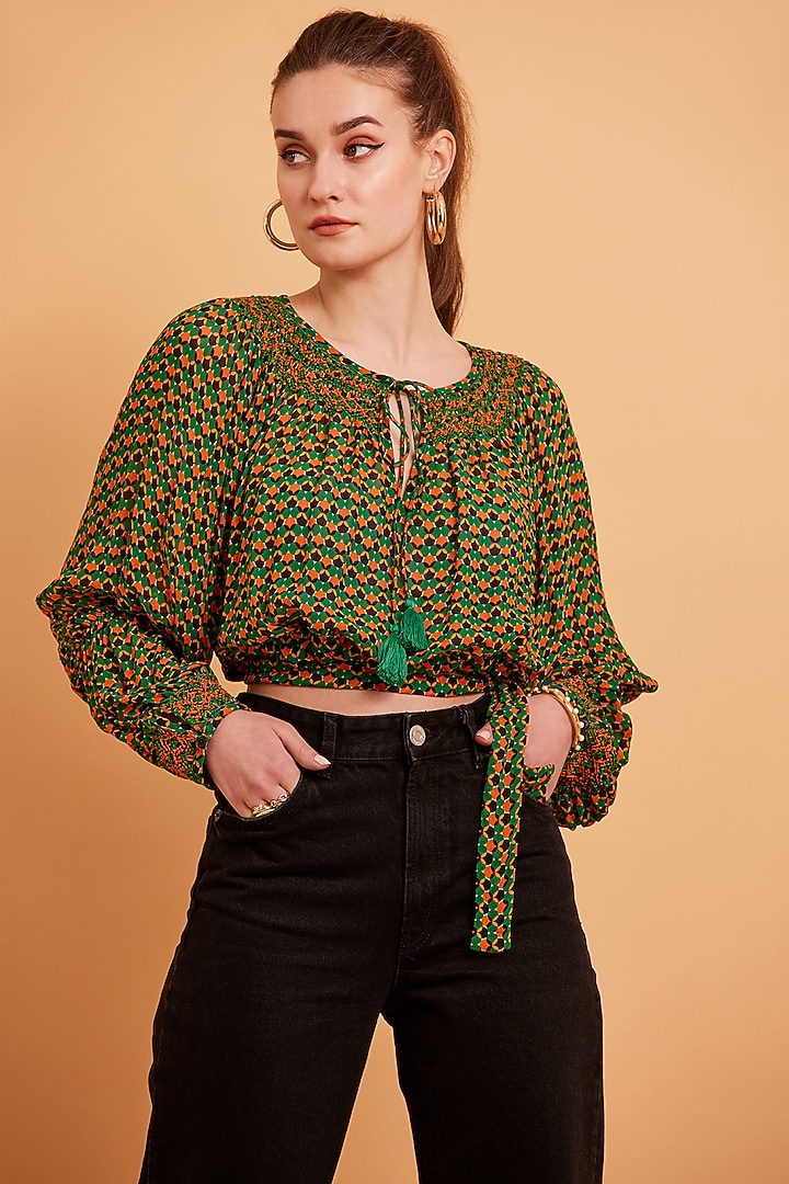 Multi-Coloured Printed Cropped Blouse by Verb by Pallavi Singhee at Pernia's Pop Up Shop