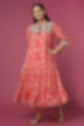 Pink Viscose Georgette Dress by Verb by Pallavi Singhee