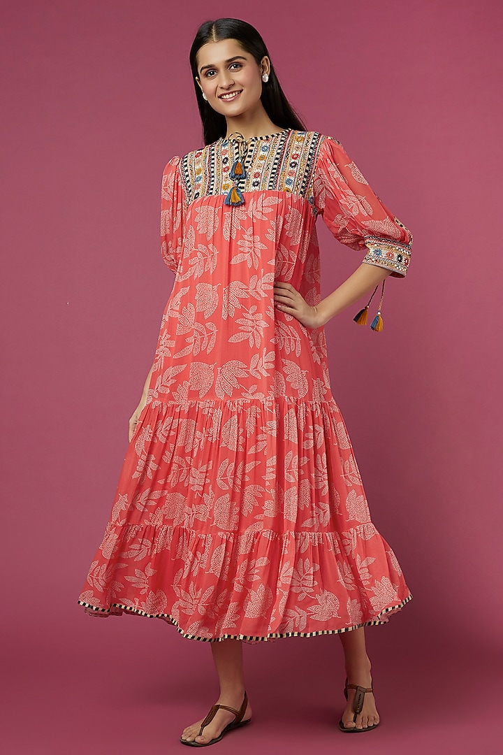 Pink Viscose Georgette Dress by Verb by Pallavi Singhee
