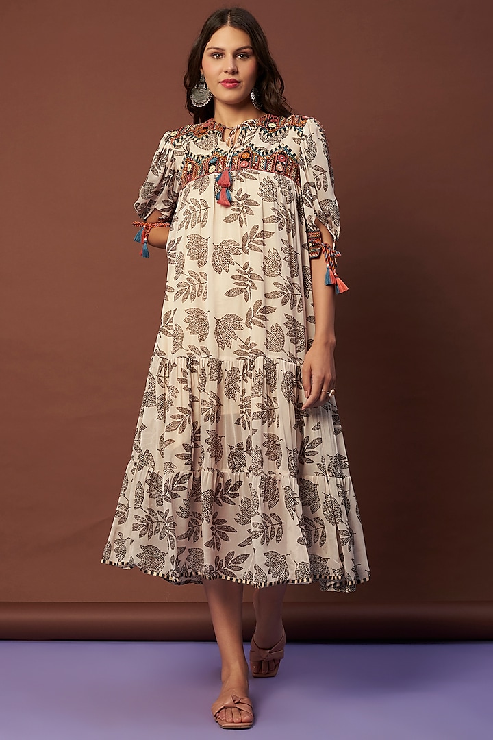 Beige Embroidered Dress by Verb by Pallavi Singhee