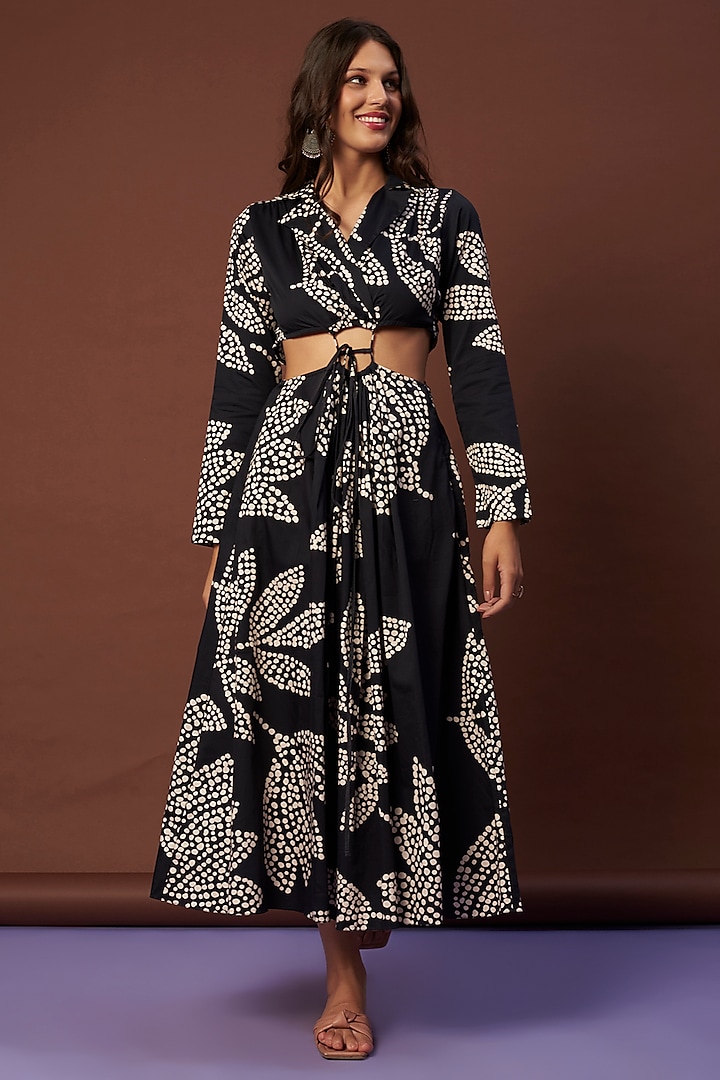 Black Printed Cutout Dress by Verb by Pallavi Singhee
