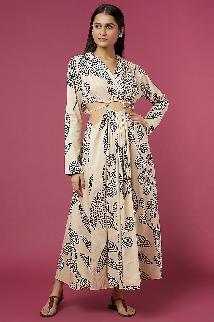 Beige Printed Dress by Verb by Pallavi Singhee