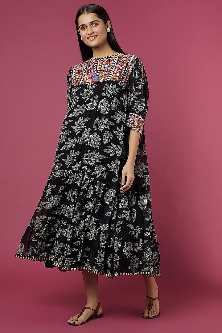 Black Printed & Embroidered Dress by Verb by Pallavi Singhee