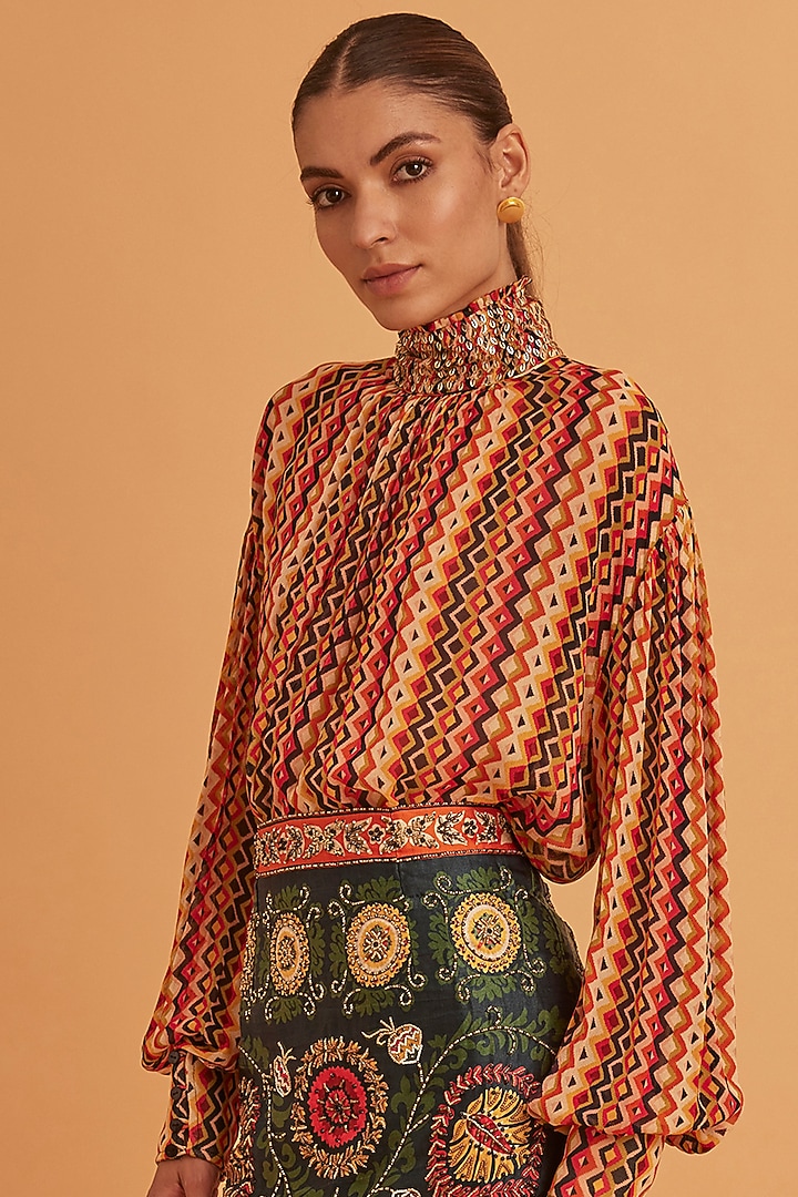 Multi-Coloured Viscose Georgette Printed Blouse by Verb by Pallavi Singhee at Pernia's Pop Up Shop