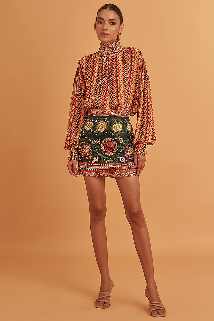 Multi-Coloured Cotton Printed Mini Skirt by Verb by Pallavi Singhee