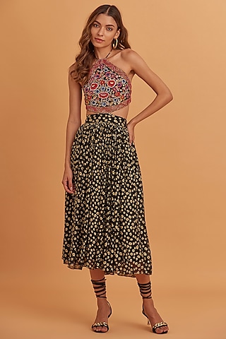 Multi-Colored Lurex Georgette Printed Dress by Verb by Pallavi Singhee
