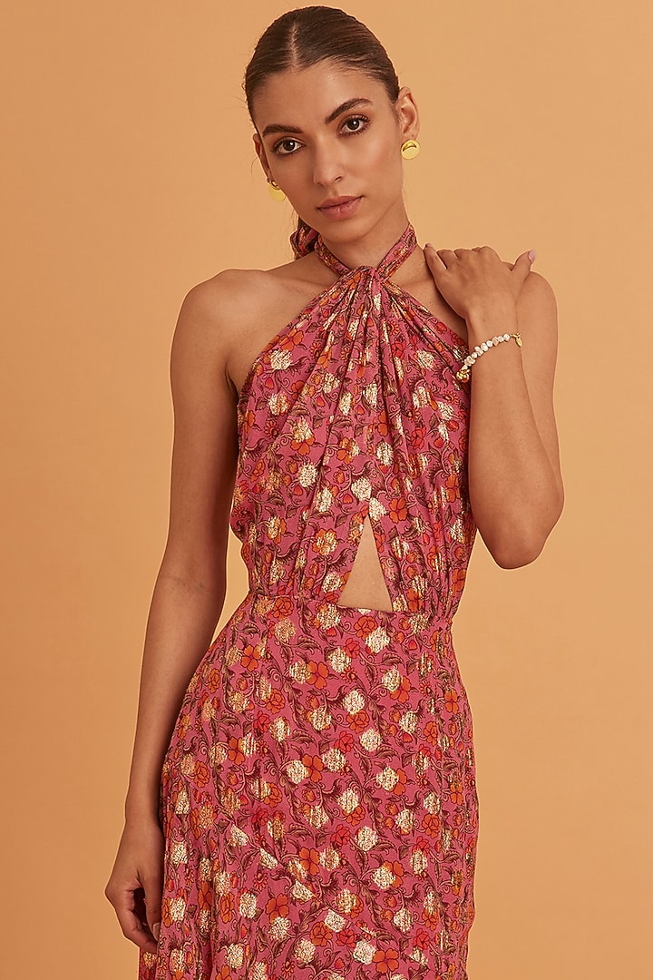 Multi-Colored Viscose Lurex Georgette Dress Design by Verb by Pallavi  Singhee at Pernia's Pop Up Shop 2026