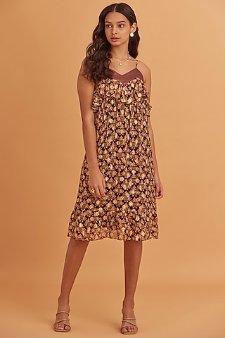Multi-Colored Lurex Georgette Ruffled Dress by Verb by Pallavi Singhee
