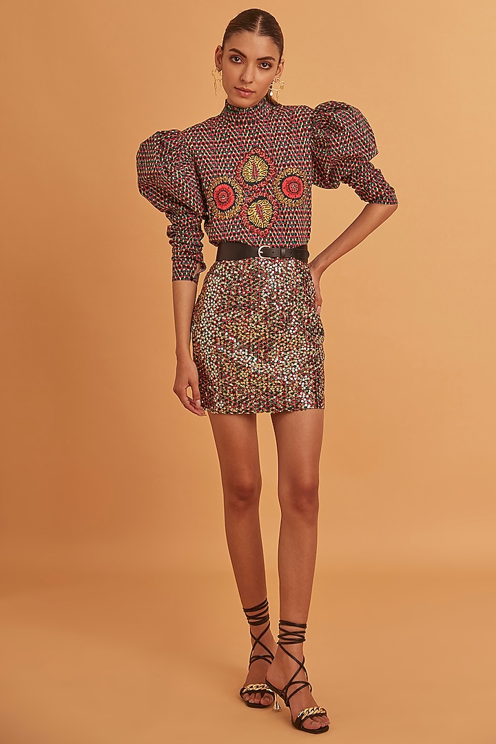 Multi-Colored Cotton Printed Mini Skirt by Verb by Pallavi Singhee