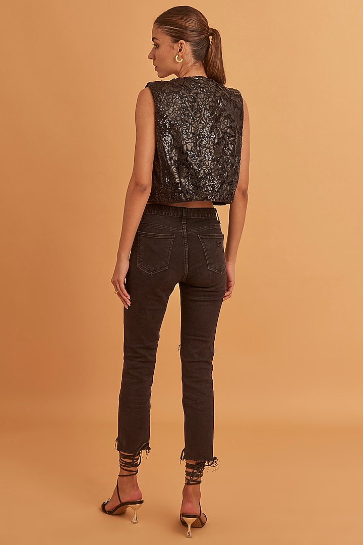 Black Leather Sequinned Jacket by Verb by Pallavi Singhee at Pernia's Pop Up Shop