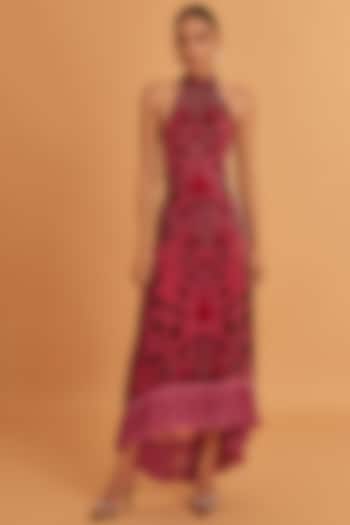 Multi-Colored Velvet Printed Dress by Verb by Pallavi Singhee