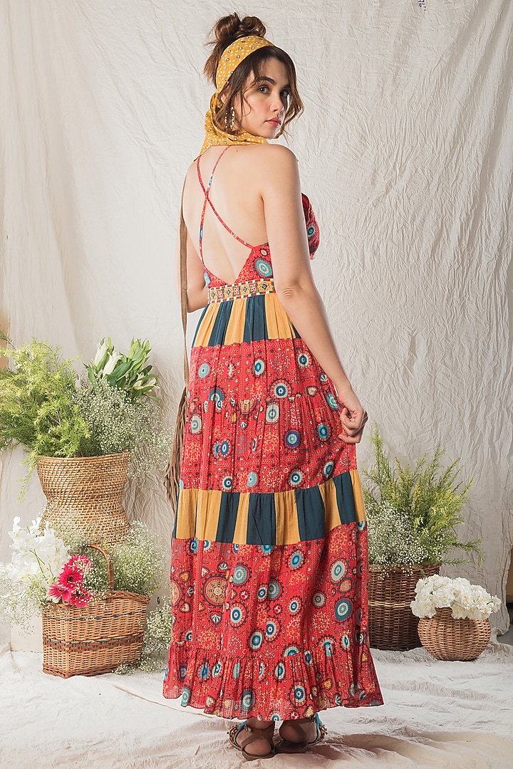 Red Printed Spaghetti Vacation Dress by Verb by Pallavi Singhee at Pernia's Pop Up Shop