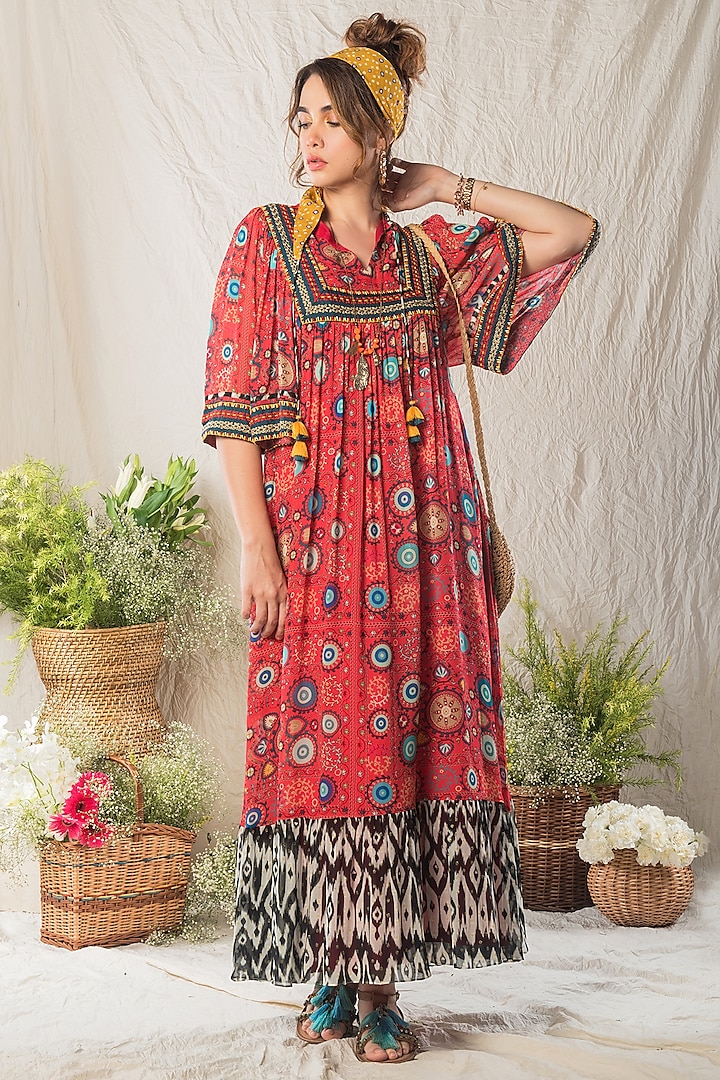 Red Printed Maxi Dress by Verb by Pallavi Singhee