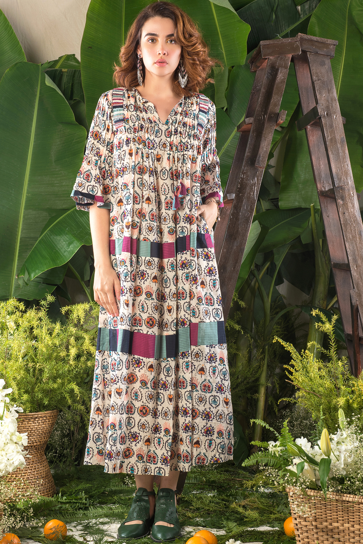 White Printed Voile Kaftan by Verb by Pallavi Singhee at Pernia's Pop Up Shop