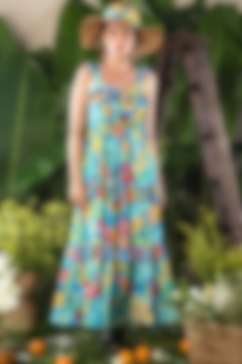 Powder Blue Printed Maxi Summer Dress by Verb by Pallavi Singhee at Pernia's Pop Up Shop