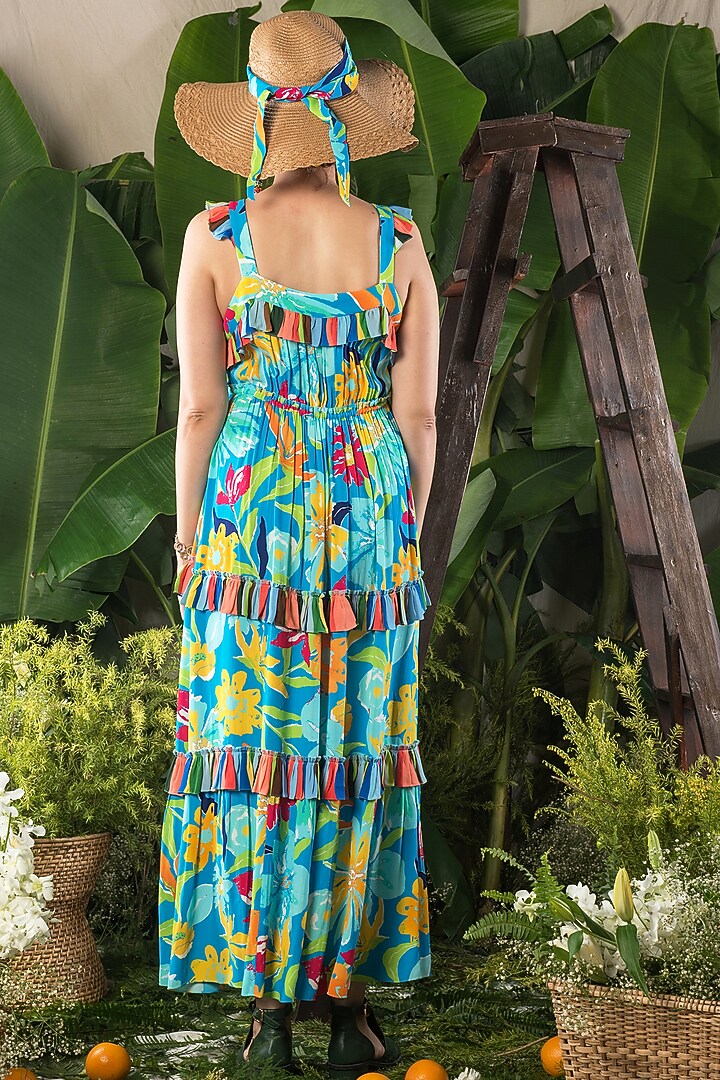 Powder Blue Printed Maxi Summer Dress by Verb by Pallavi Singhee at Pernia's Pop Up Shop