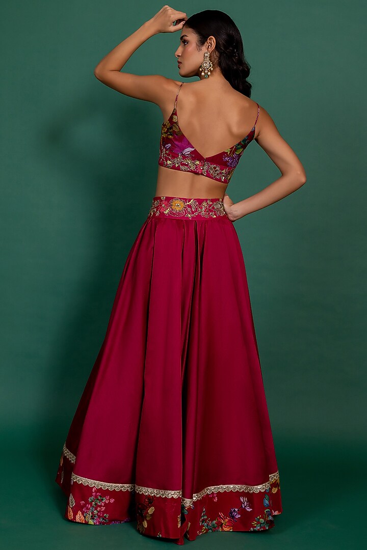 Fuchsia Pink Chanderi Printed & Embroidered Wedding Lehenga Set by Varun Bahl Pret at Pernia's Pop Up Shop