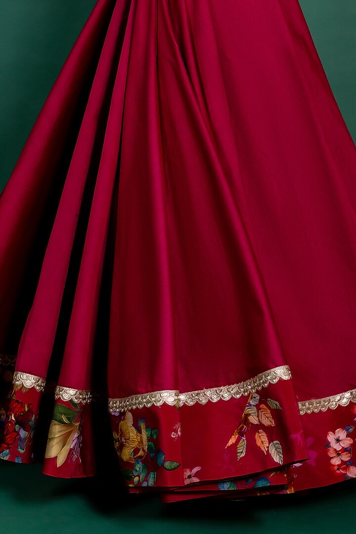 Fuchsia Pink Chanderi Printed & Embroidered Wedding Lehenga Set by Varun Bahl Pret at Pernia's Pop Up Shop