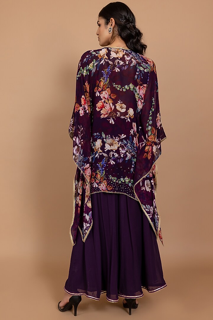 Purple Georgette Embroidered & Printed Kaftan Set by Varun Bahl Pret at Pernia's Pop Up Shop