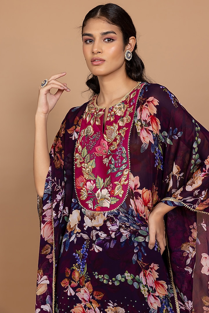 Purple Georgette Embroidered & Printed Kaftan Set by Varun Bahl Pret at Pernia's Pop Up Shop