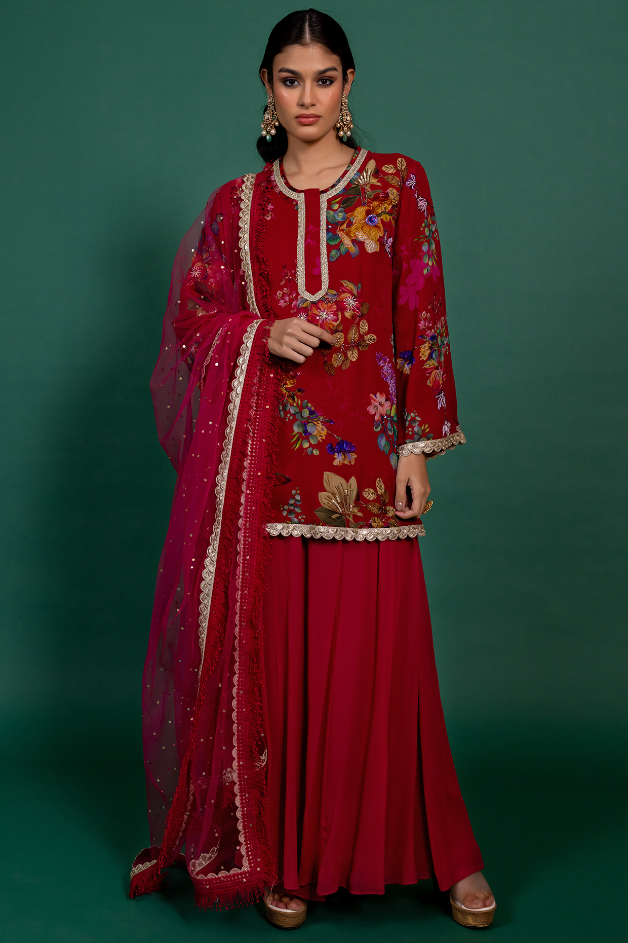Fuchsia Pink Georgette Wedding Sharara Set by Varun Bahl Pret at Pernia's Pop Up Shop