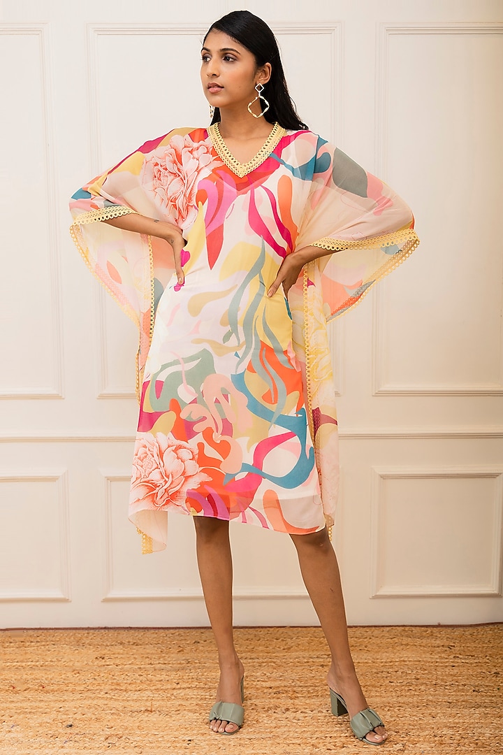 Multi-Colored Georgette Floral Printed Kaftan by Varun Bahl Pret at Pernia's Pop Up Shop