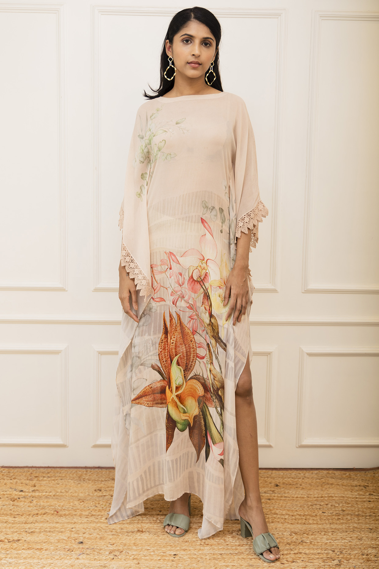 Beige Georgette Printed Kaftan by Varun Bahl Pret at Pernia's Pop Up Shop