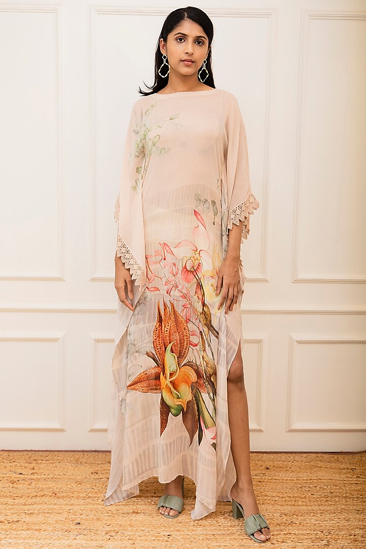 Beige Georgette Printed Kaftan by Varun Bahl Pret at Pernia's Pop Up Shop