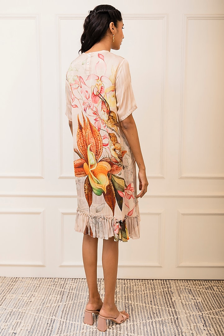 Beige Modal Satin Printed Tiered Summer Dress by Varun Bahl Pret at Pernia's Pop Up Shop