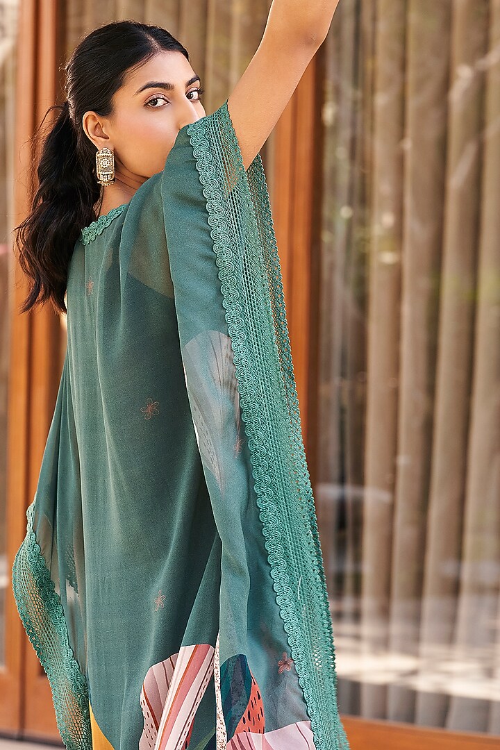 Sage Green Georgette Printed Kaftan by Varun Bahl Pret at Pernia's Pop Up Shop