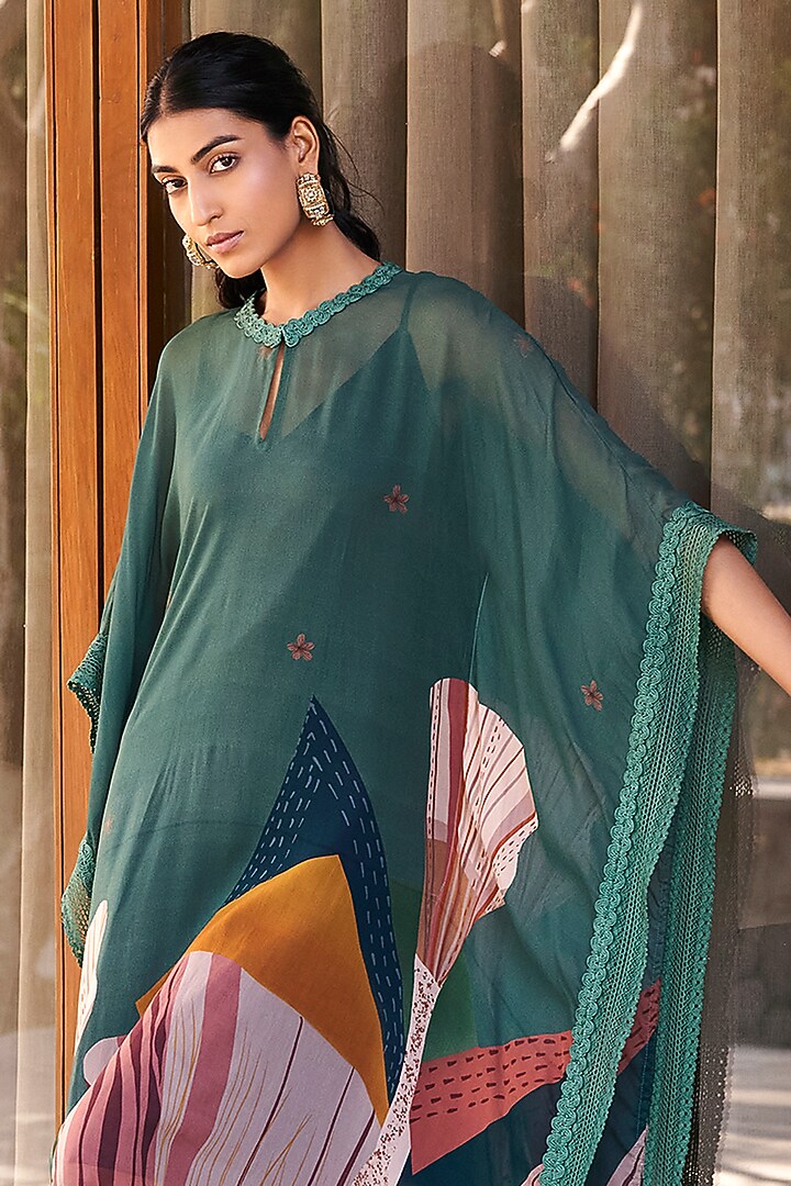 Sage Green Georgette Printed Kaftan by Varun Bahl Pret at Pernia's Pop Up Shop