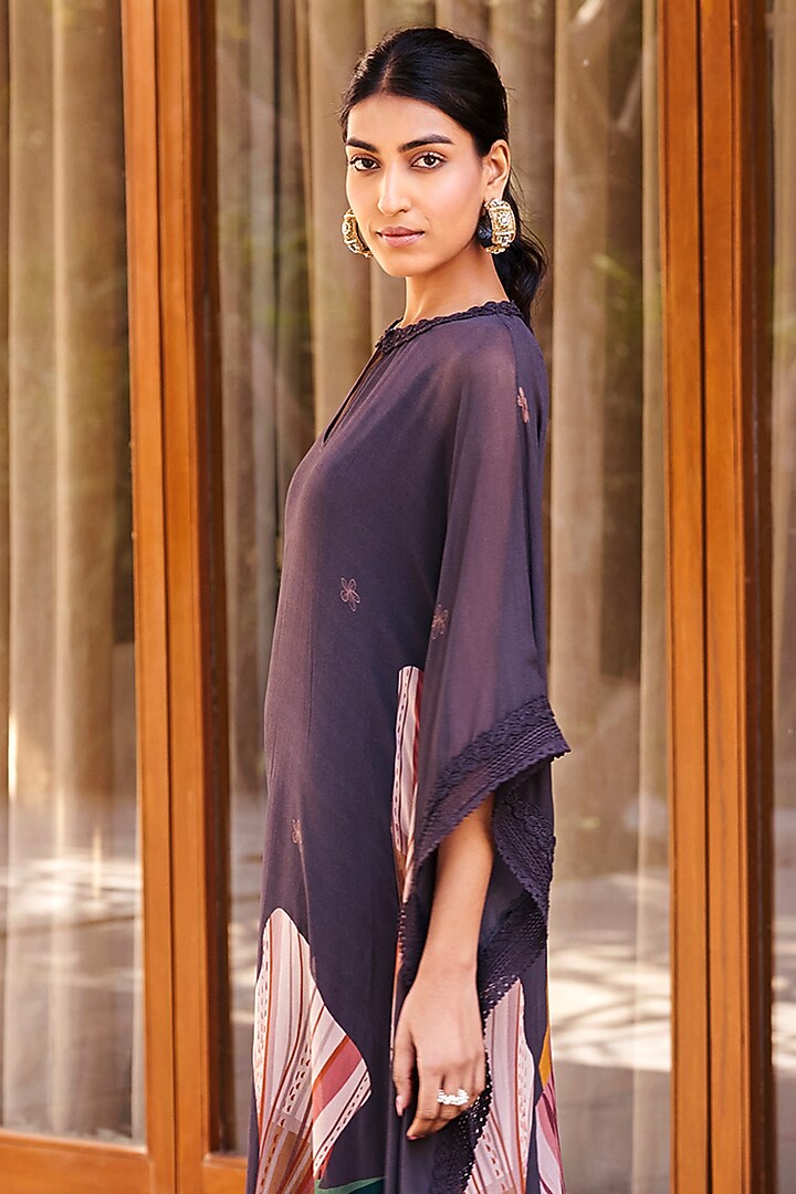 Charcoal Grey Georgette Printed Kaftan by Varun Bahl Pret at Pernia's Pop Up Shop