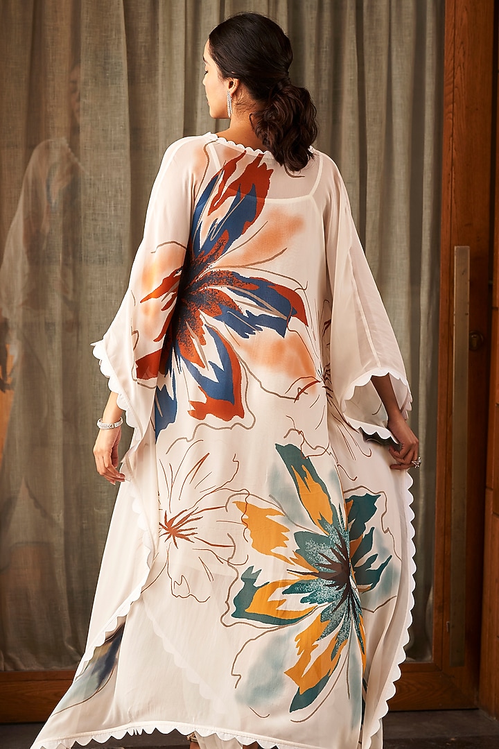 Ivory Georgette Printed Kaftan by Varun Bahl Pret at Pernia's Pop Up Shop