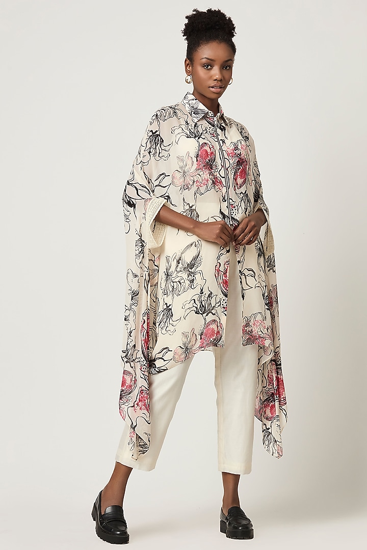 Ivory Georgette Printed Tunic by Varun Bahl Pret at Pernia's Pop Up Shop