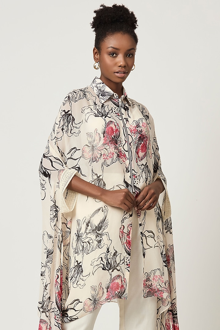 Ivory Georgette Printed Tunic by Varun Bahl Pret at Pernia's Pop Up Shop