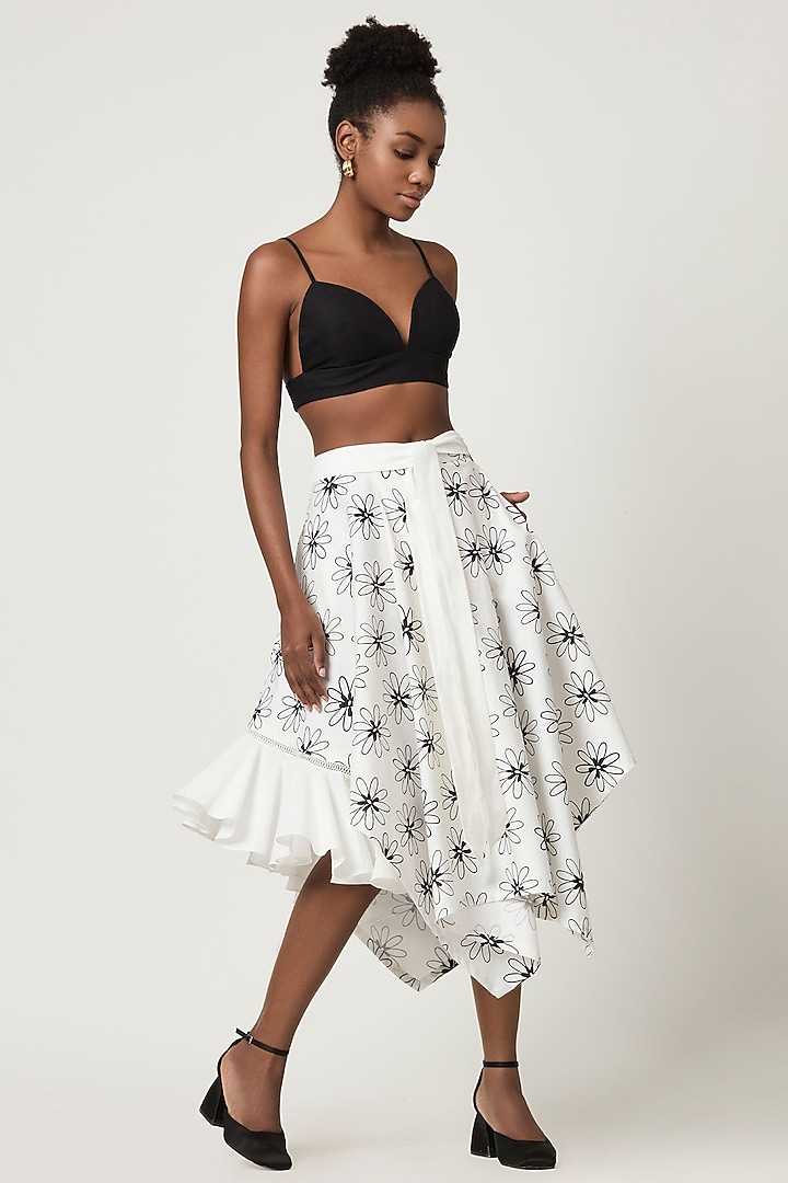 Black & White Cotton Frilled Skirt by Varun Bahl Pret at Pernia's Pop Up Shop