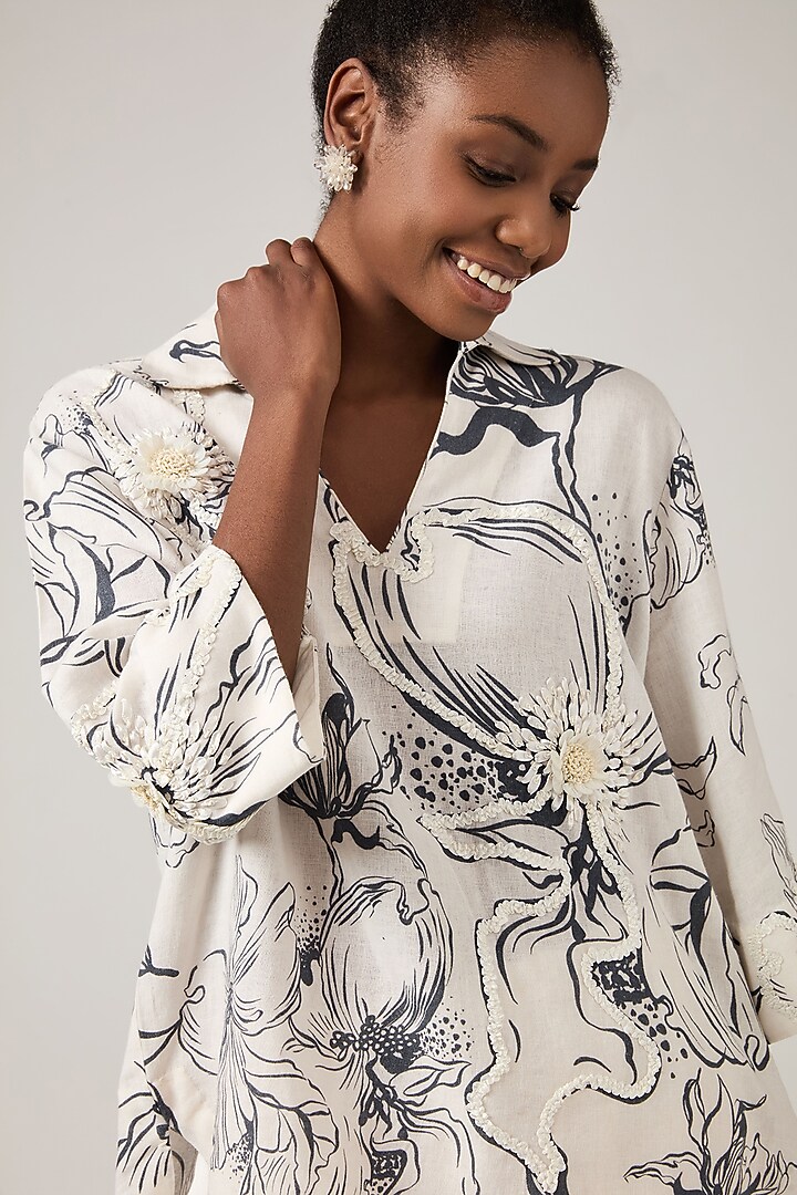 Black & White Linen Printed Top by Varun Bahl Pret at Pernia's Pop Up Shop