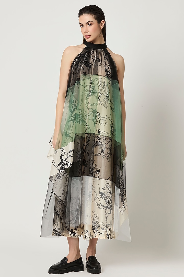 Multi-Colored Chanderi Floral Printed Maxi Dress by Varun Bahl Pret at Pernia's Pop Up Shop