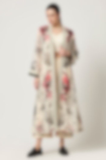 Ivory Georgette Floral Printed Cape by Varun Bahl Pret at Pernia's Pop Up Shop