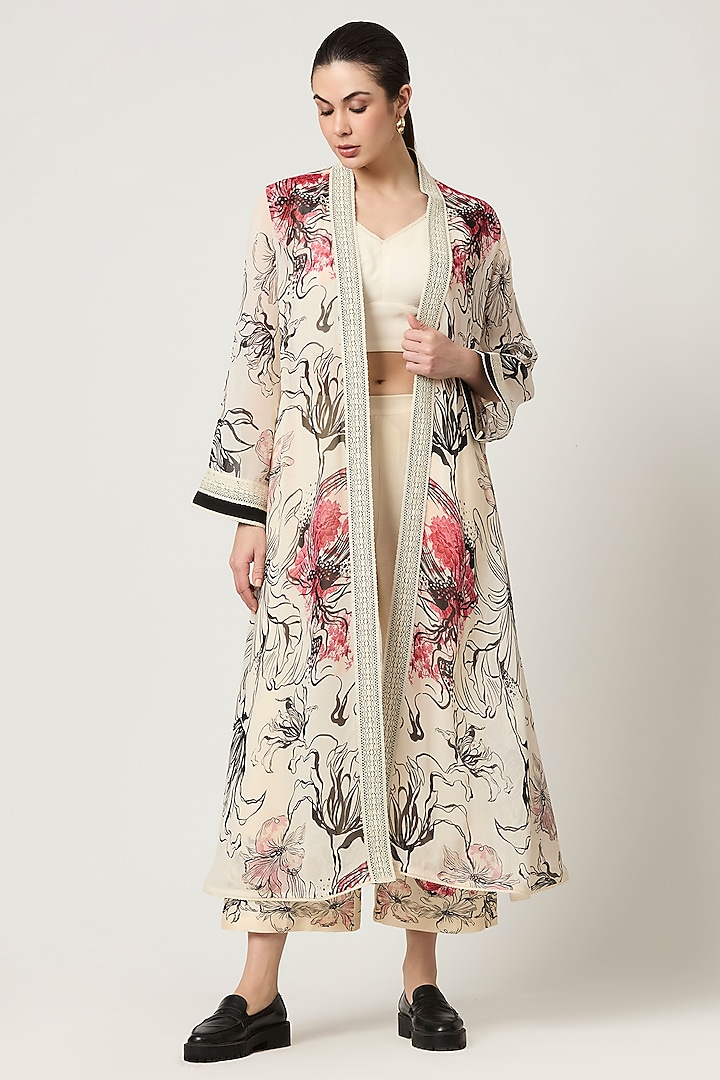 Ivory Georgette Floral Printed Cape by Varun Bahl Pret at Pernia's Pop Up Shop