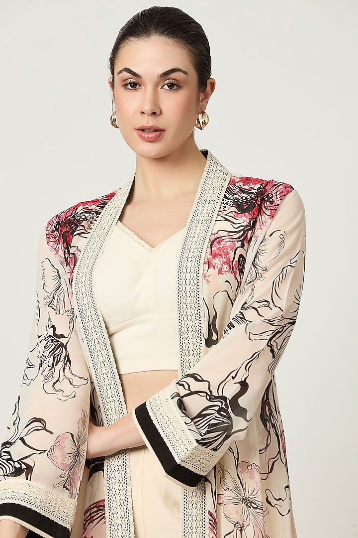 Ivory Georgette Floral Printed Cape by Varun Bahl Pret at Pernia's Pop Up Shop