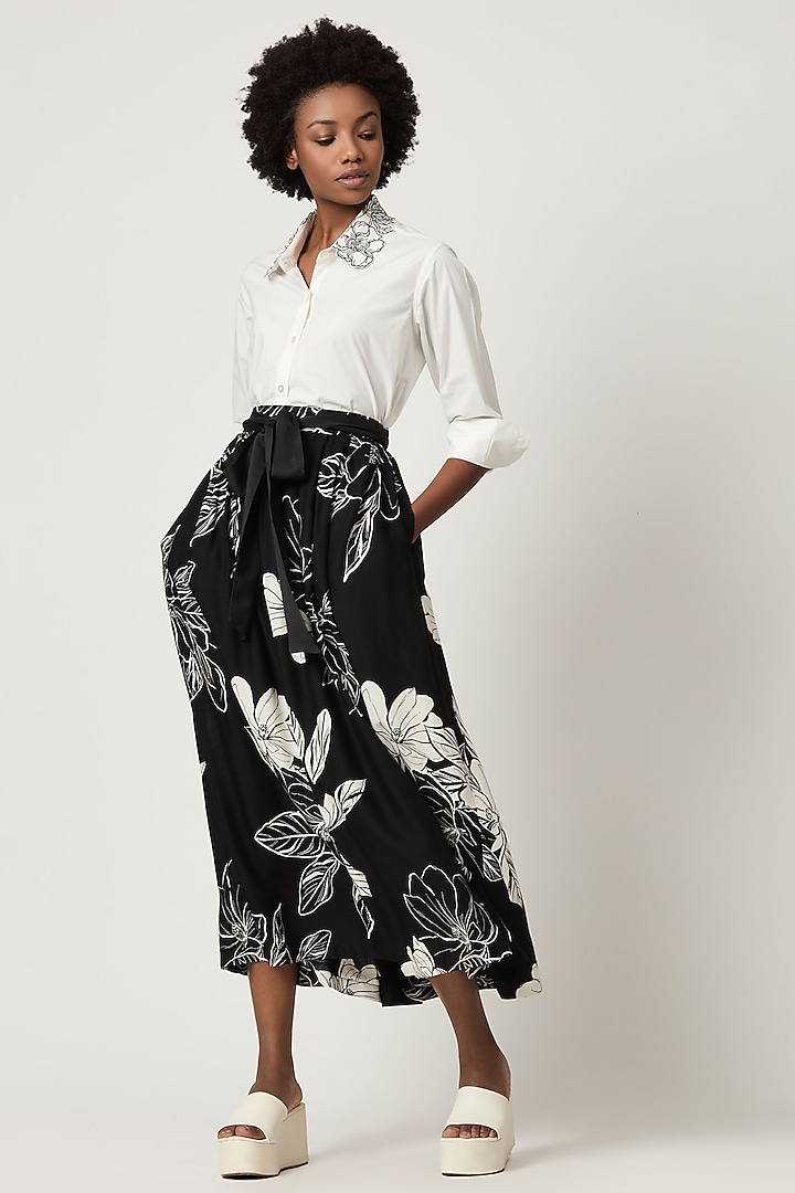 Black Polin Box Pleated Skirt Set by Varun Bahl Pret at Pernia's Pop Up Shop