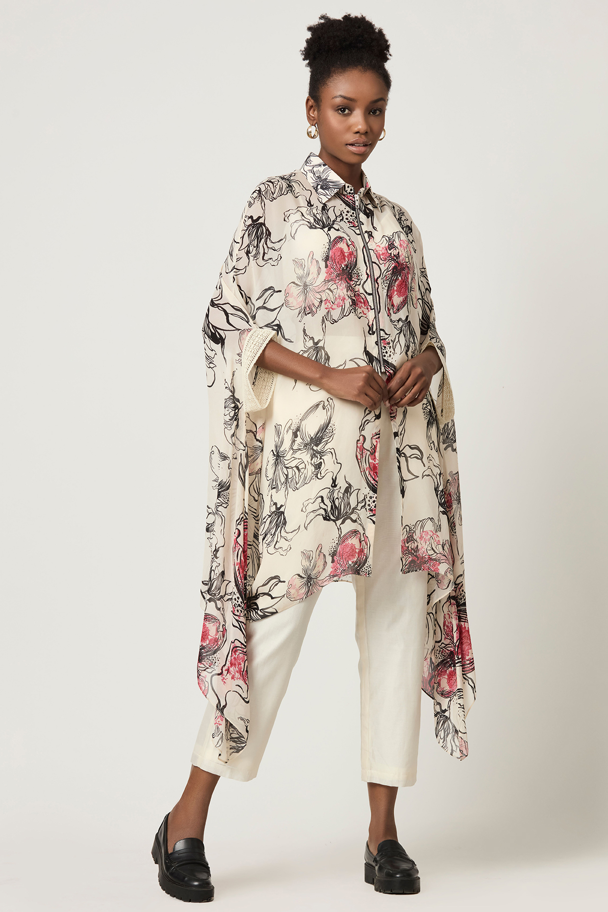 Ivory Georgette Printed Tunic Set by Varun Bahl Pret at Pernia's Pop Up Shop