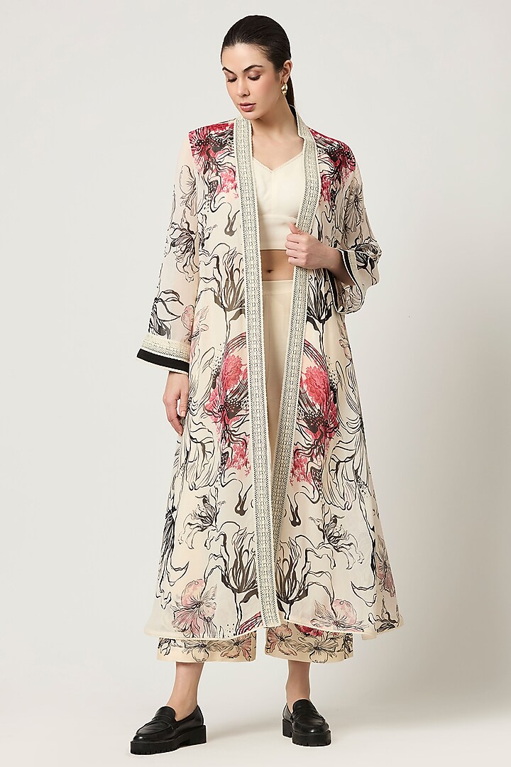 Ivory Georgette Printed Cape Set by Varun Bahl Pret at Pernia's Pop Up Shop