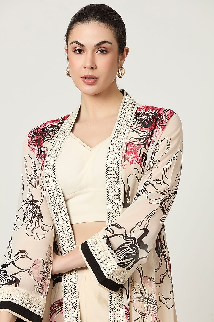 Ivory Georgette Printed Cape Set by Varun Bahl Pret at Pernia's Pop Up Shop