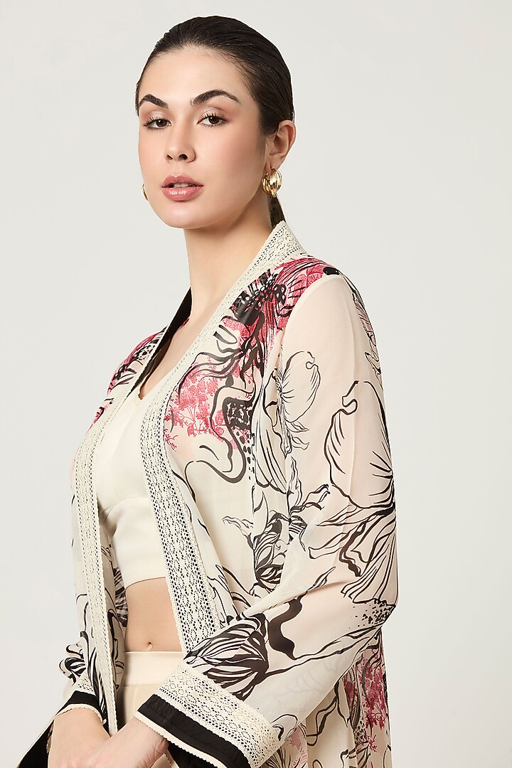 Ivory Georgette Printed Cape Set by Varun Bahl Pret at Pernia's Pop Up Shop